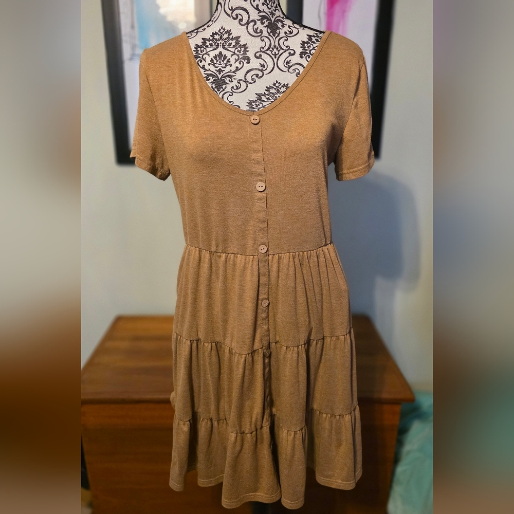 Amazon Tan Tiered Midi Dress
